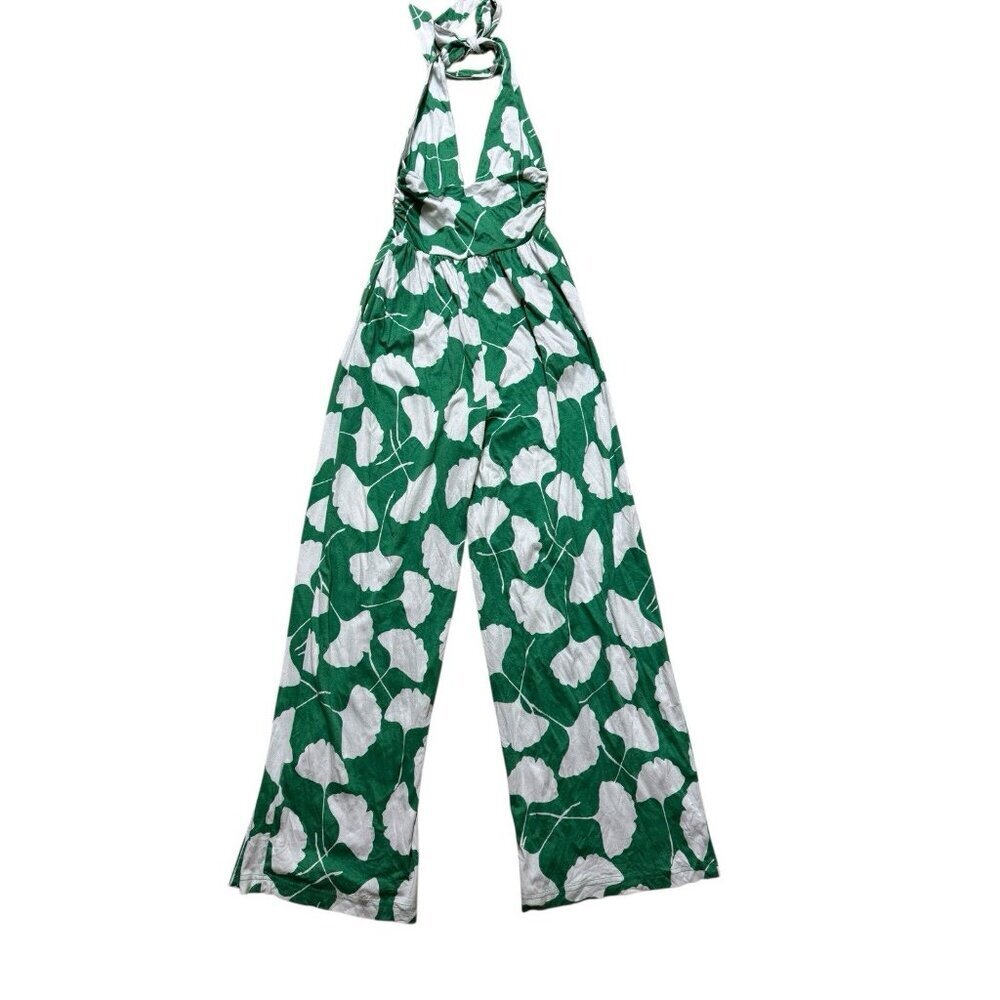 Diane von Furstenberg Halter Wide Leg Jumpsuit Green Print Womens S - Picture 3 of 5